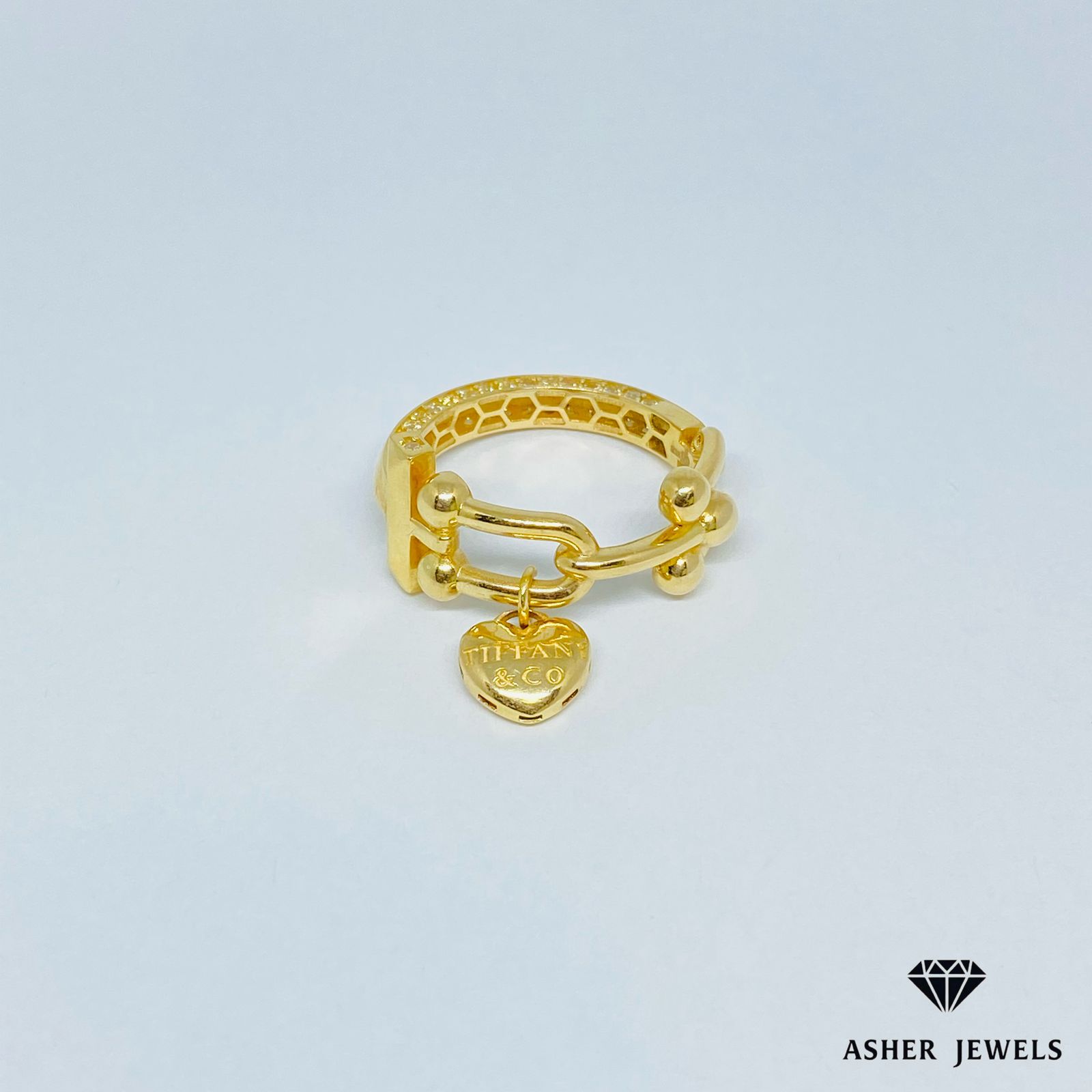 Tiffany with Heart Charm Ring Size 8.5